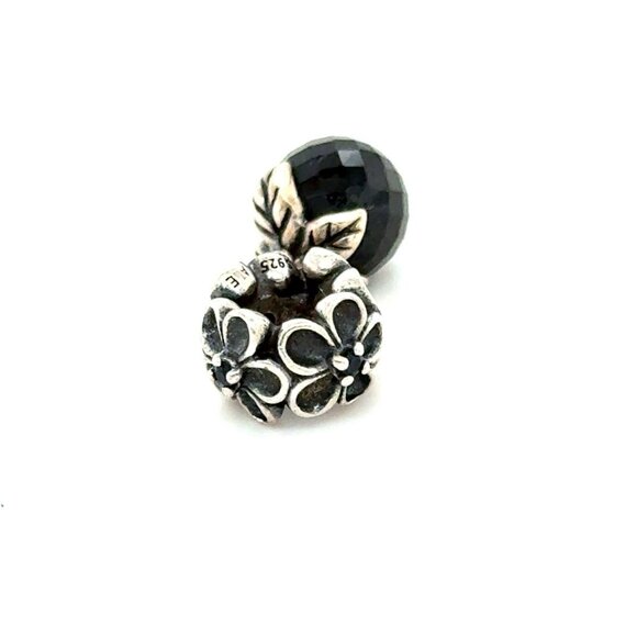 Pandora Flower Onyx Dangle Charm - Rare - Picture 2 of 5